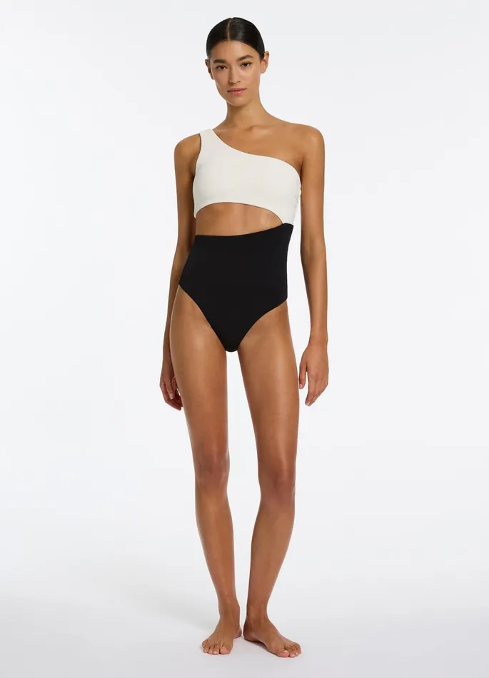 Versa Rib One Shoulder One Piece Blackcream Women JETS Australia One Shoulder One Piece