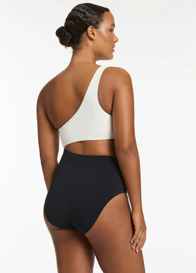 Versa Rib One Shoulder One Piece Blackcream Women JETS Australia One Shoulder One Piece