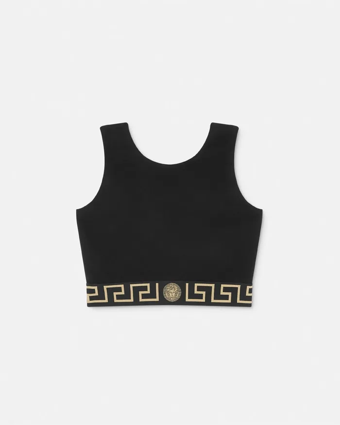 Versace Activewear Women Greca Border Gym Sports Bra Black