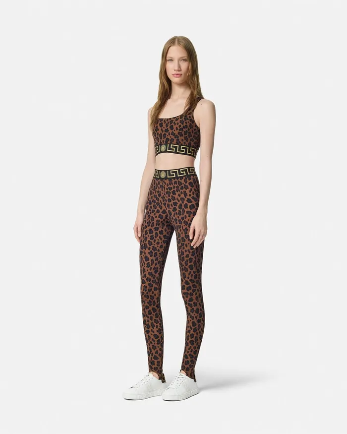Versace Activewear Women Leopard Gym Stirrup Leggings Animalier