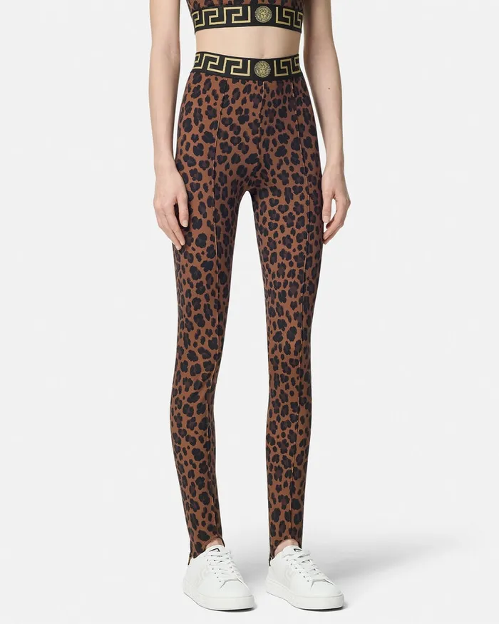 Versace Activewear Women Leopard Gym Stirrup Leggings Animalier