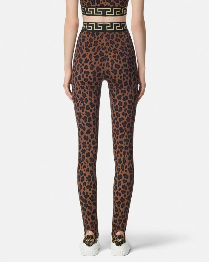 Versace Activewear Women Leopard Gym Stirrup Leggings Animalier