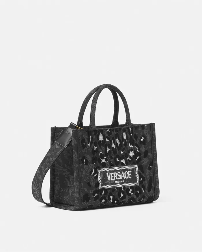 Versace Athena Women Leopard Athena Small Tote Bag Blackprint