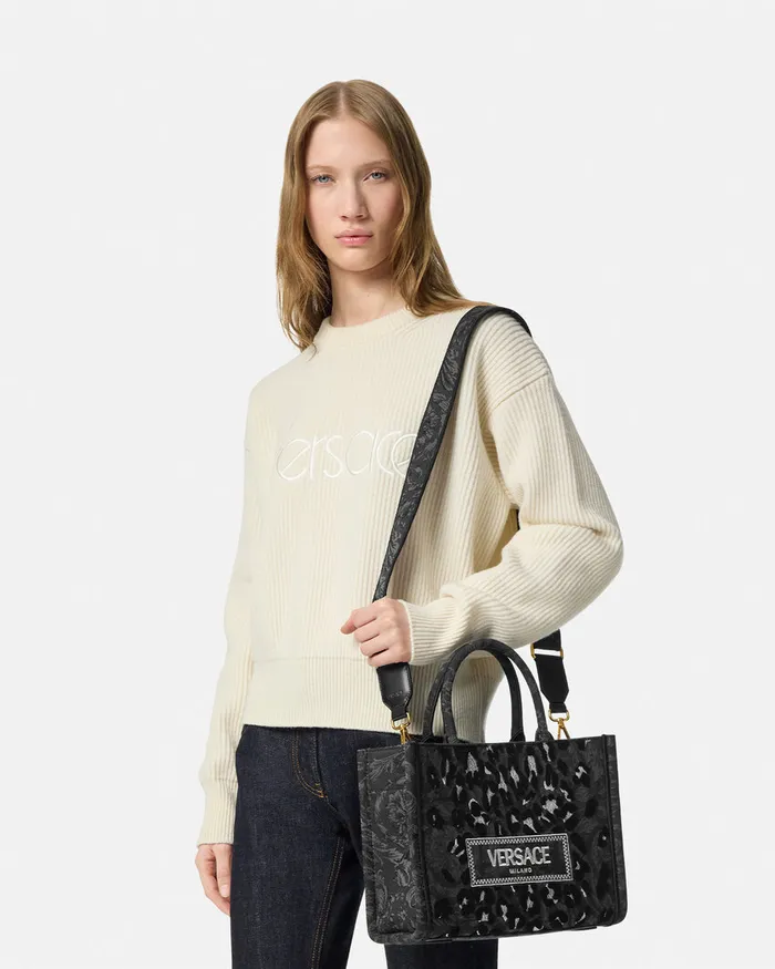 Versace Athena Women Leopard Athena Small Tote Bag Blackprint