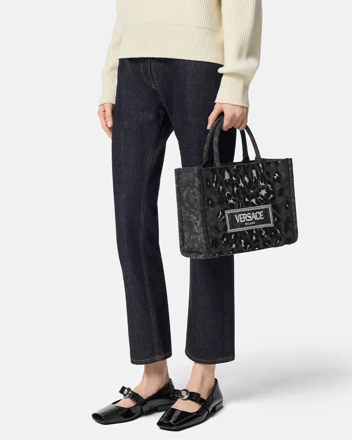 Versace Athena Women Leopard Athena Small Tote Bag Blackprint