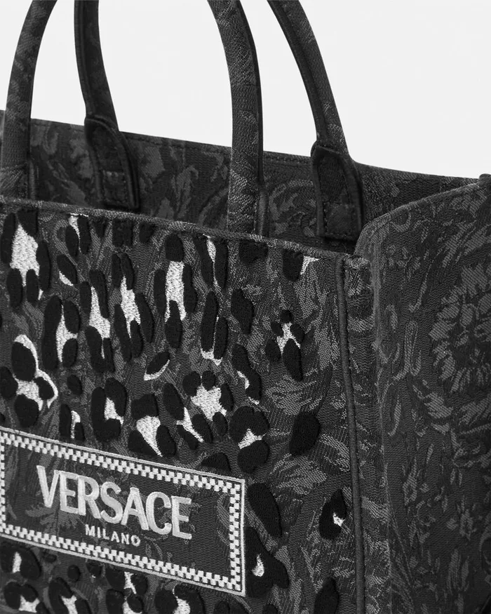 Versace Athena Women Leopard Athena Small Tote Bag Blackprint