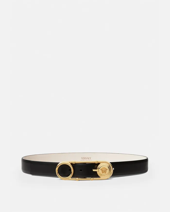 Versace Belts Women Safety Pin Leather Belt 3 Cm Blackgold