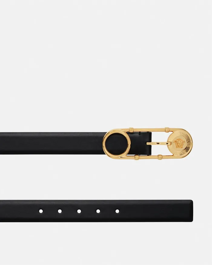 Versace Belts Women Safety Pin Leather Belt 3 Cm Blackgold