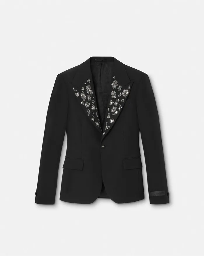Versace Blazers and Suits Men Embellished Light Wool Blazer Black
