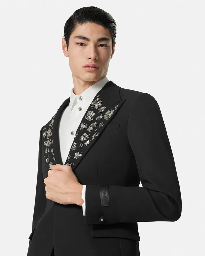 Versace Blazers and Suits Men Embellished Light Wool Blazer Black