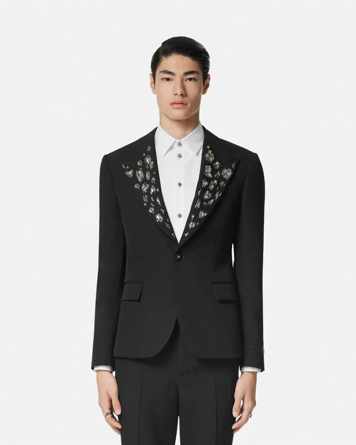 Versace Blazers and Suits Men Embellished Light Wool Blazer Black