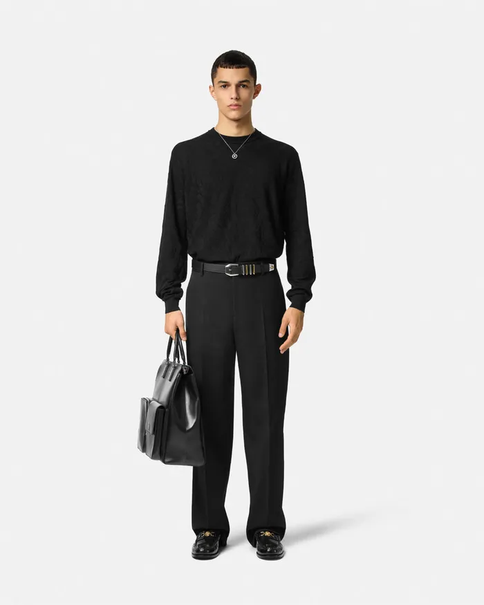 Versace Blazers and Suits Men Wool Twill Formal Pants Black