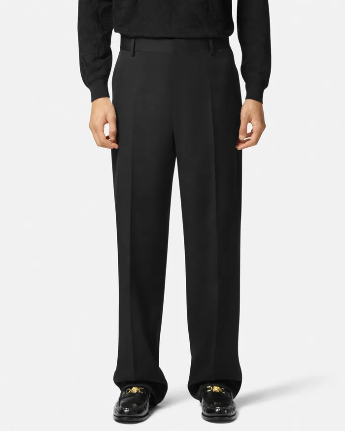 Versace Blazers and Suits Men Wool Twill Formal Pants Black