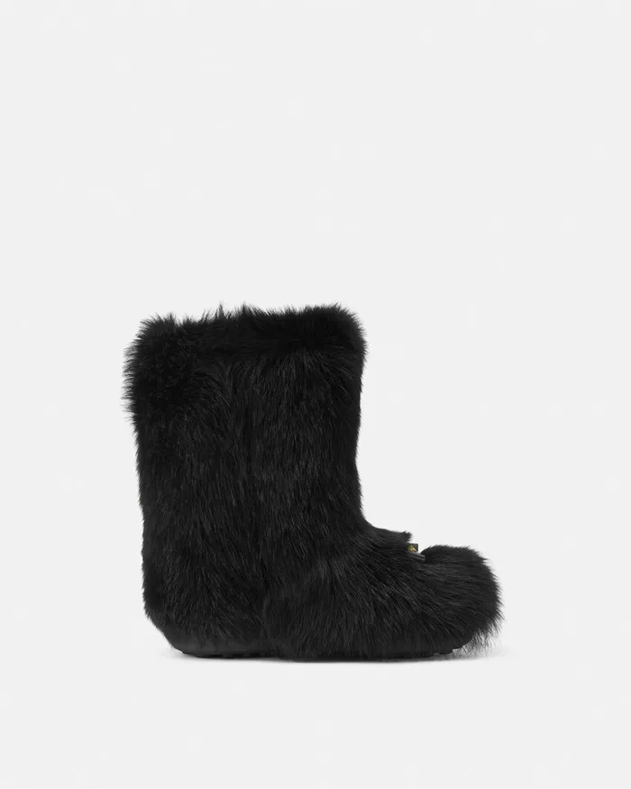 Versace Boots Women Gianni Ribbon Shearling Boots Blackgold