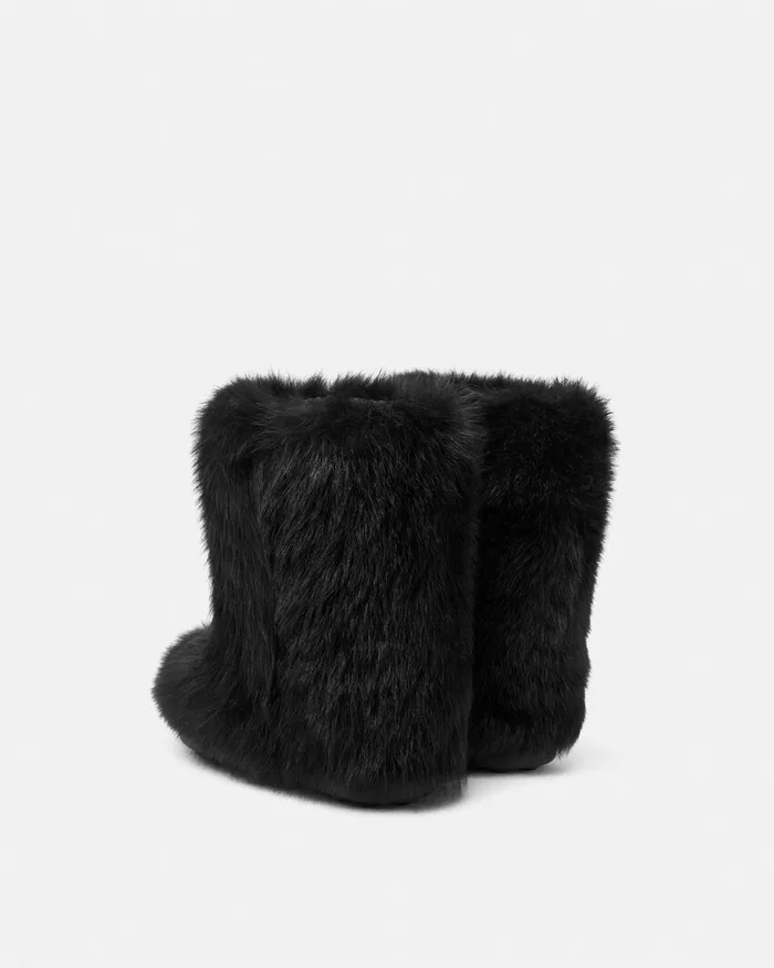 Versace Boots Women Gianni Ribbon Shearling Boots Blackgold