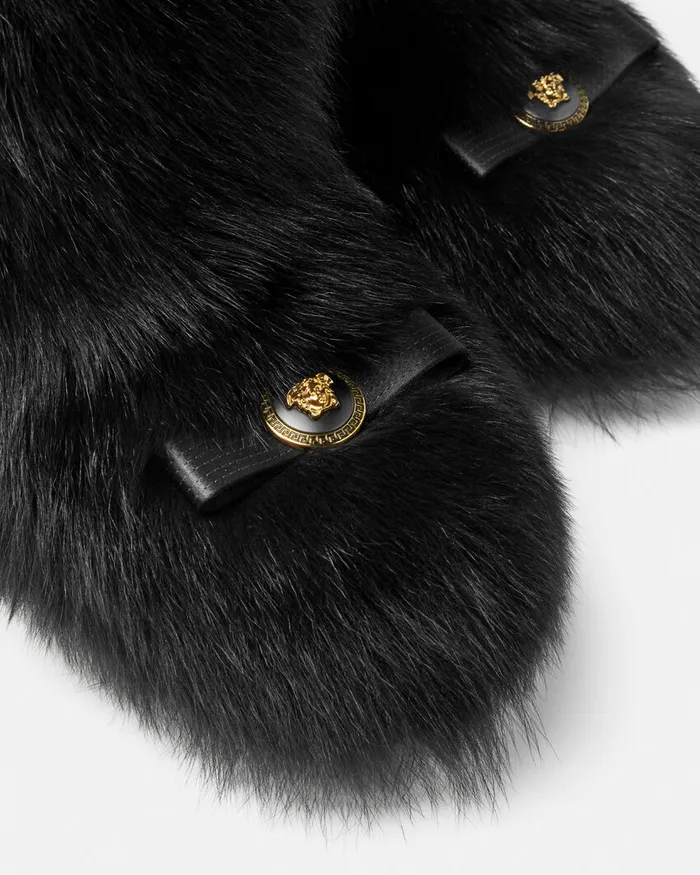 Versace Boots Women Gianni Ribbon Shearling Boots Blackgold