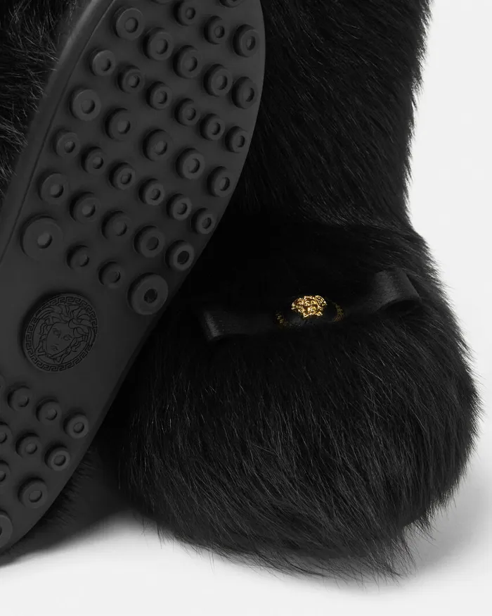 Versace Boots Women Gianni Ribbon Shearling Boots Blackgold