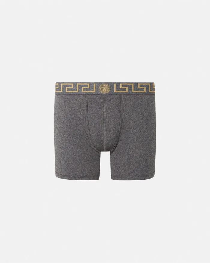Versace Boxers Men Greca Border Long Trunks Gray