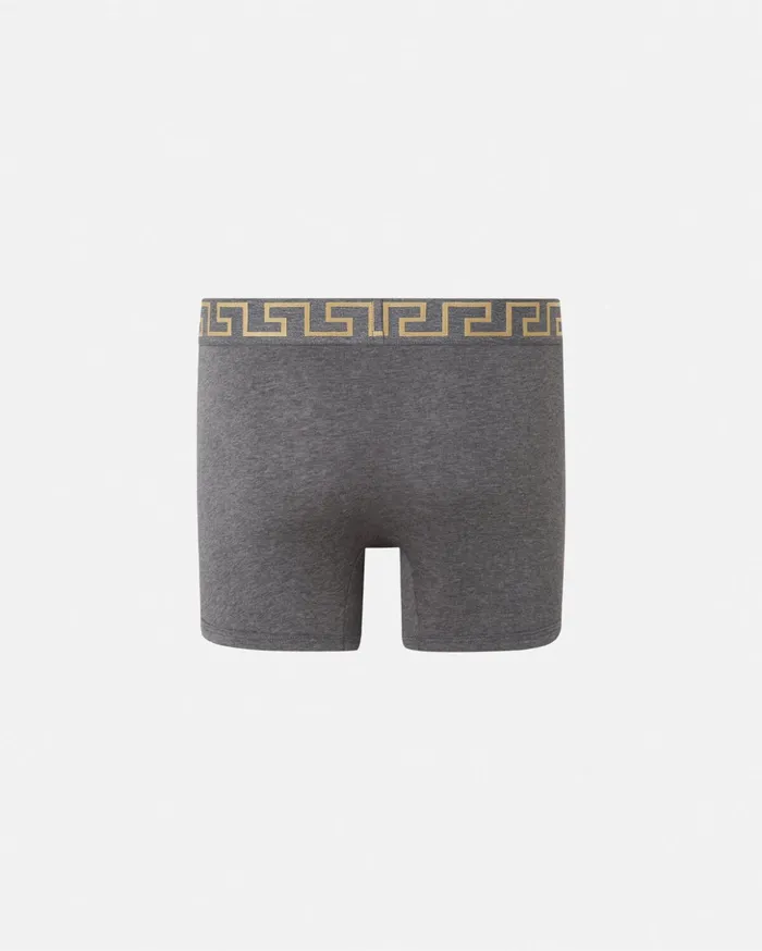 Versace Boxers Men Greca Border Long Trunks Gray