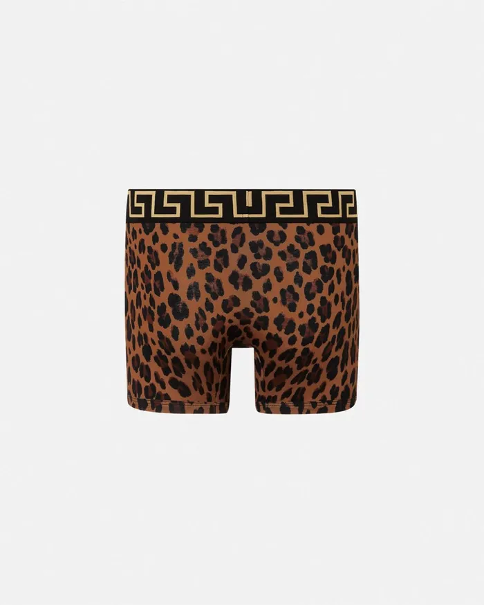 Versace Boxers Men Leopard Greca Border Long Trunks Animalier
