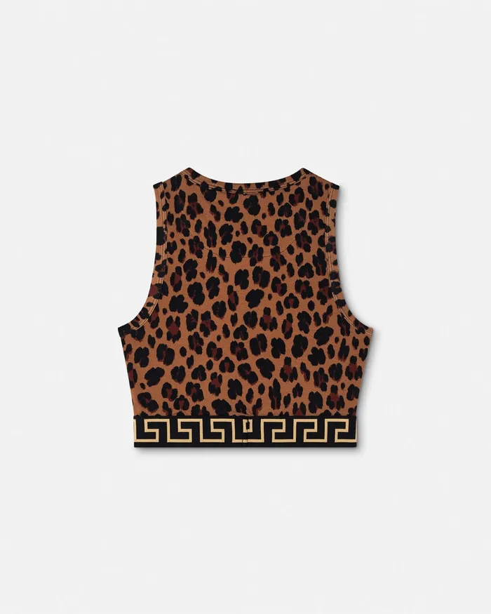 Versace Bras and Briefs Women Leopard Greca Border Crop Top Animalier