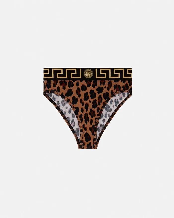 Versace Bras and Briefs Women Leopard Greca Briefs Animalier