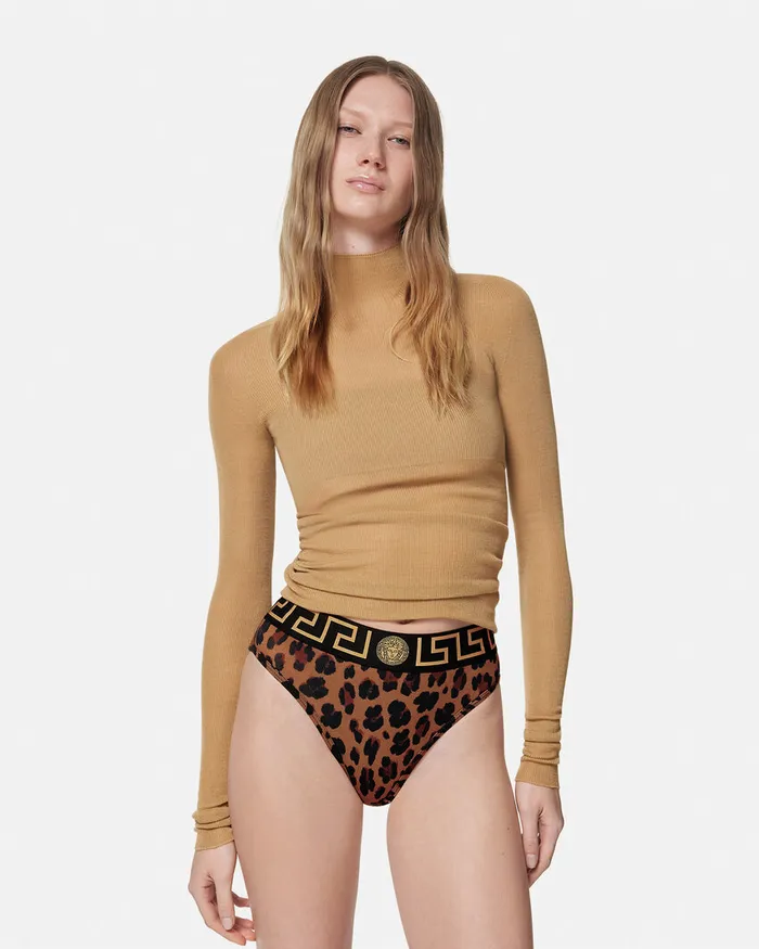 Versace Bras and Briefs Women Leopard Greca Briefs Animalier