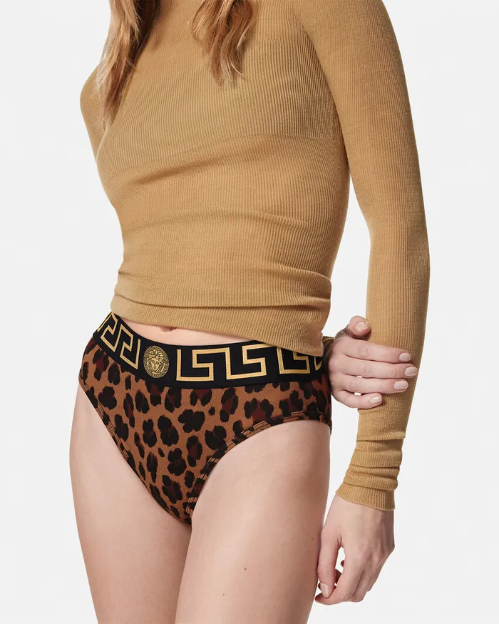 Versace Bras and Briefs Women Leopard Greca Briefs Animalier