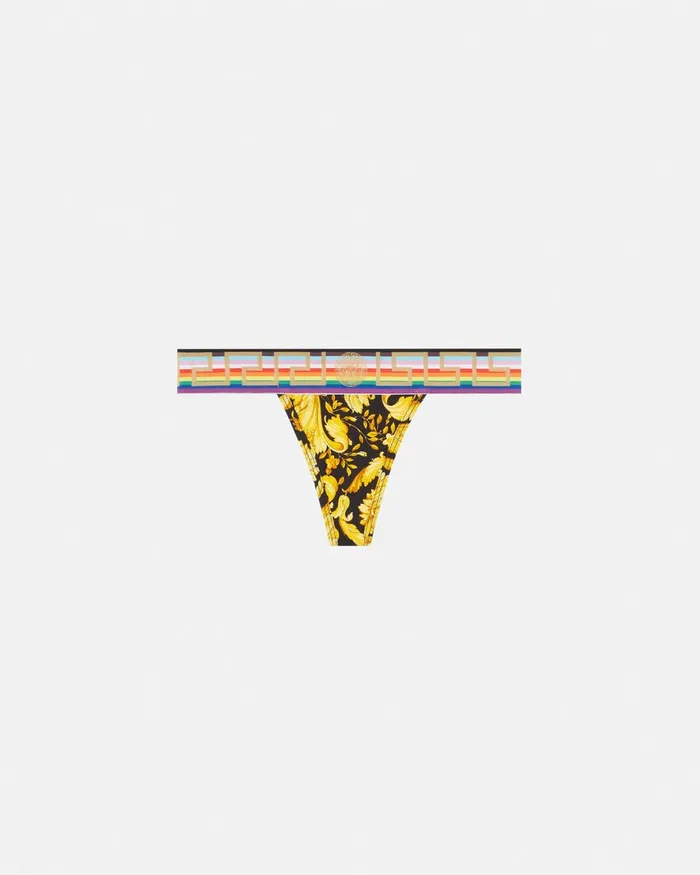 Versace Bras and Briefs Women Pride Barocco Thong Blackprint