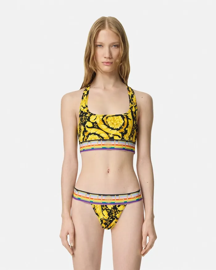 Versace Bras and Briefs Women Pride Barocco Thong Blackprint