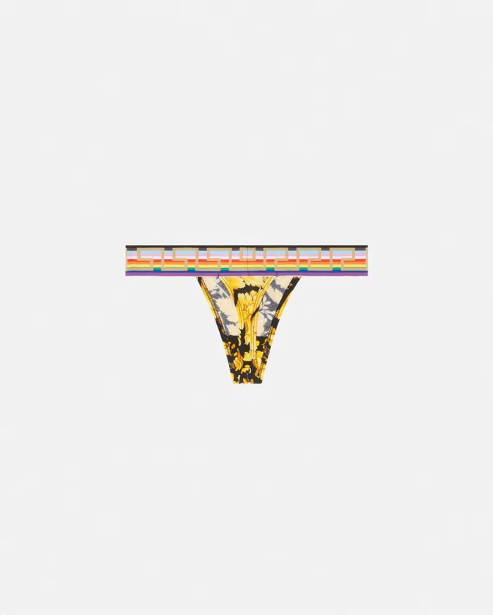 Versace Bras and Briefs Women Pride Barocco Thong Blackprint