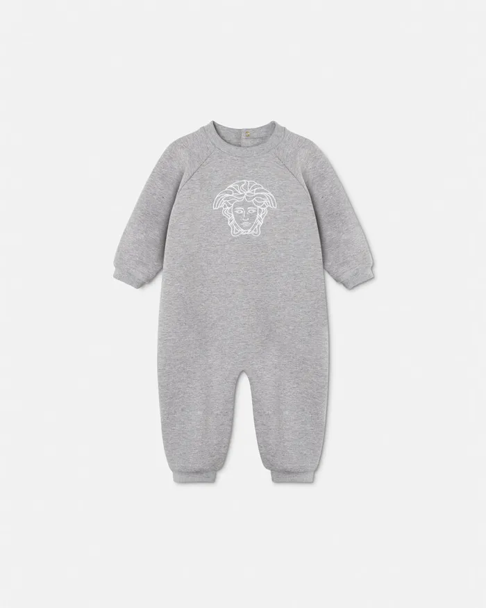 Versace Clothing Kids Embroidered Medusa Baby Sleepsuit Gray
