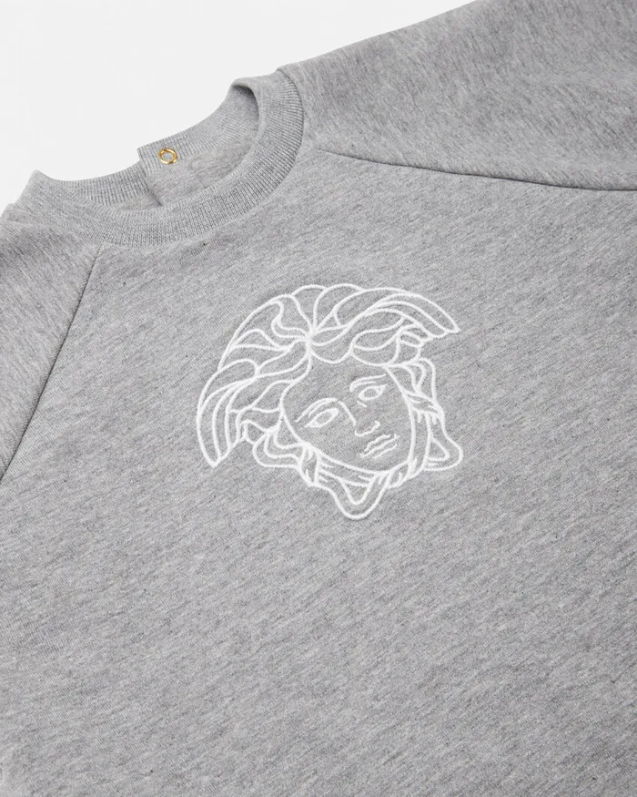 Versace Clothing Kids Embroidered Medusa Baby Sleepsuit Gray