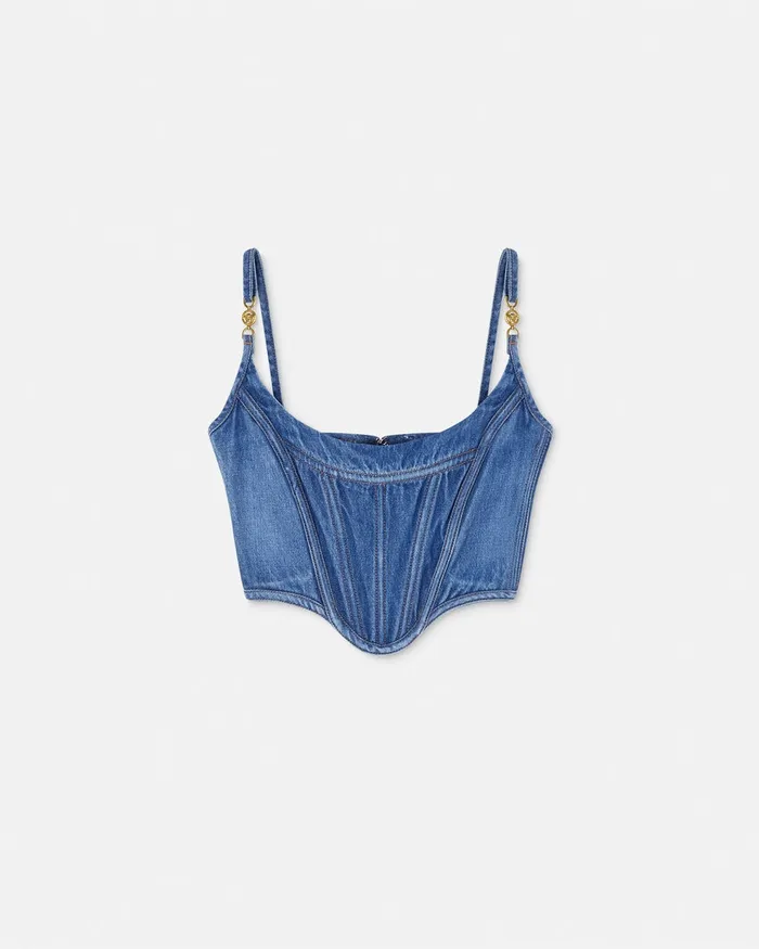 Versace Denim Women Medusa 03995 Denim Corset Top Blue