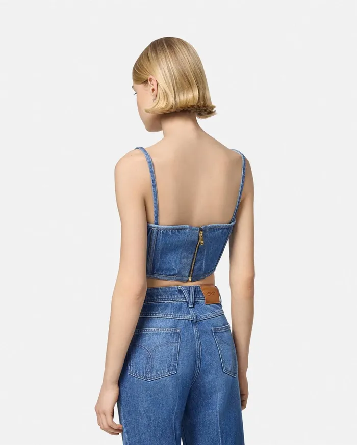 Versace Denim Women Medusa 03995 Denim Corset Top Blue