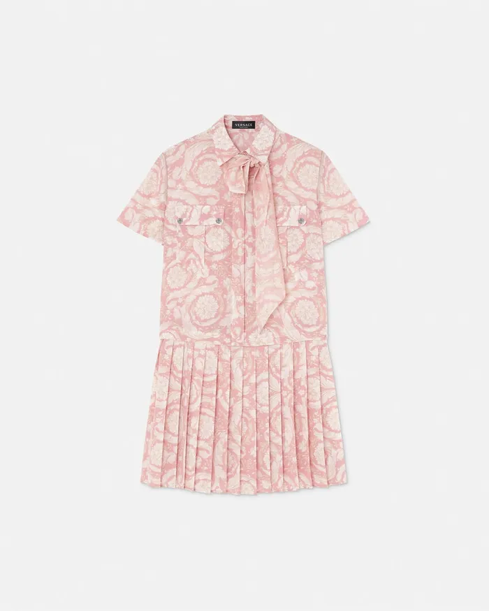Versace Dresses Women Barocco Lavallire Silk Crpe Mini Dress White