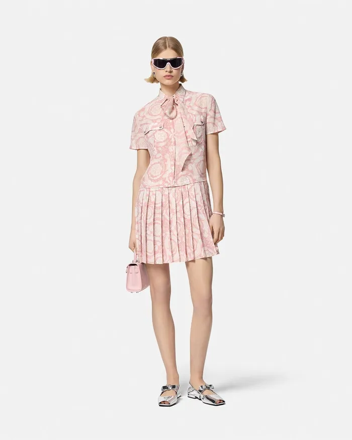 Versace Dresses Women Barocco Lavallire Silk Crpe Mini Dress White