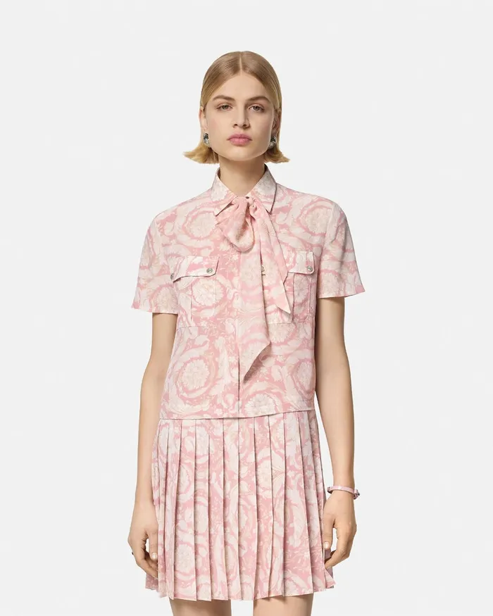 Versace Dresses Women Barocco Lavallire Silk Crpe Mini Dress White