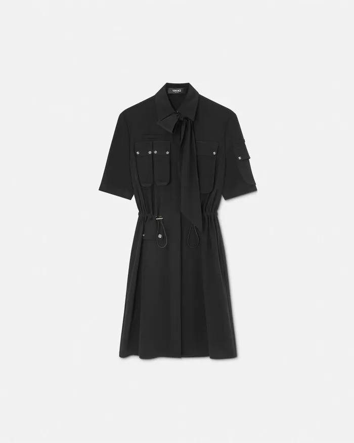 Versace Dresses Women Cargo Lavallire Silk Mini Shirt Dress Black