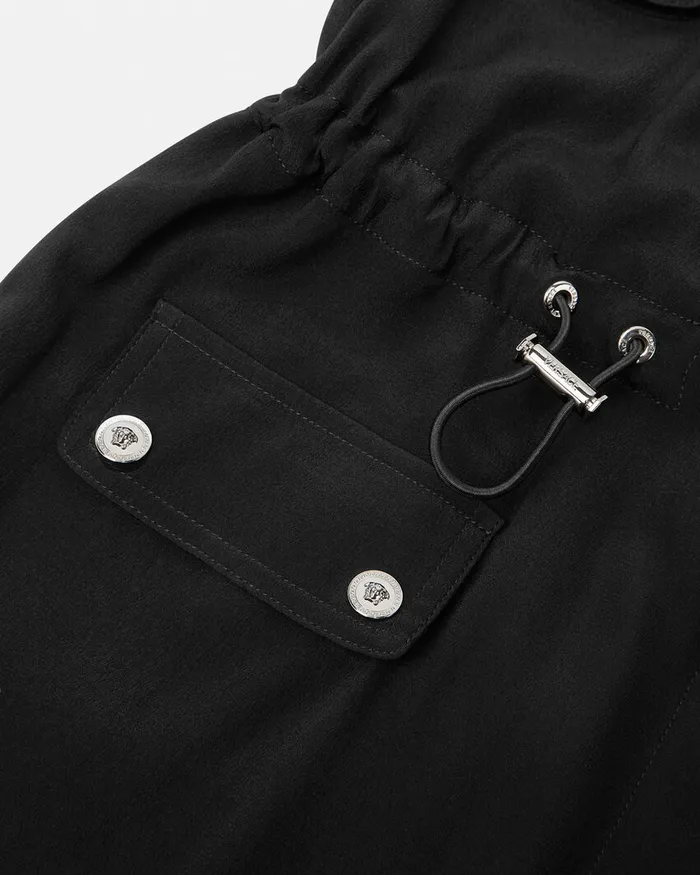 Versace Dresses Women Cargo Lavallire Silk Mini Shirt Dress Black
