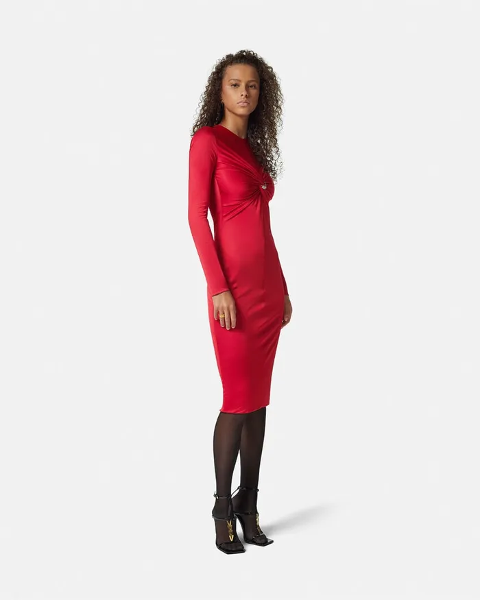Versace Dresses Women Safety Pin Gathered Fitted Midi Dress Red
