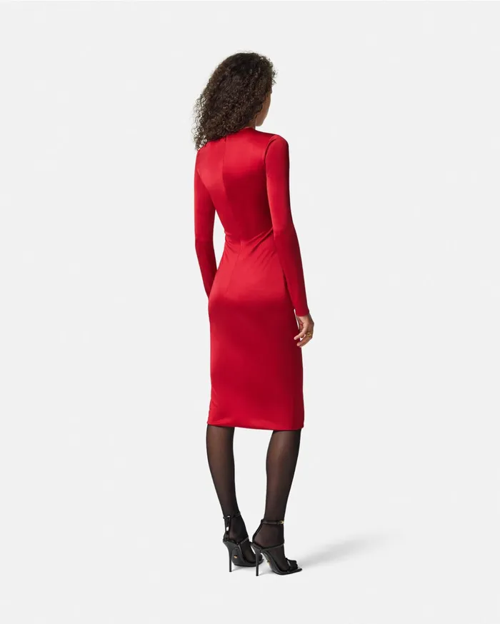 Versace Dresses Women Safety Pin Gathered Fitted Midi Dress Red