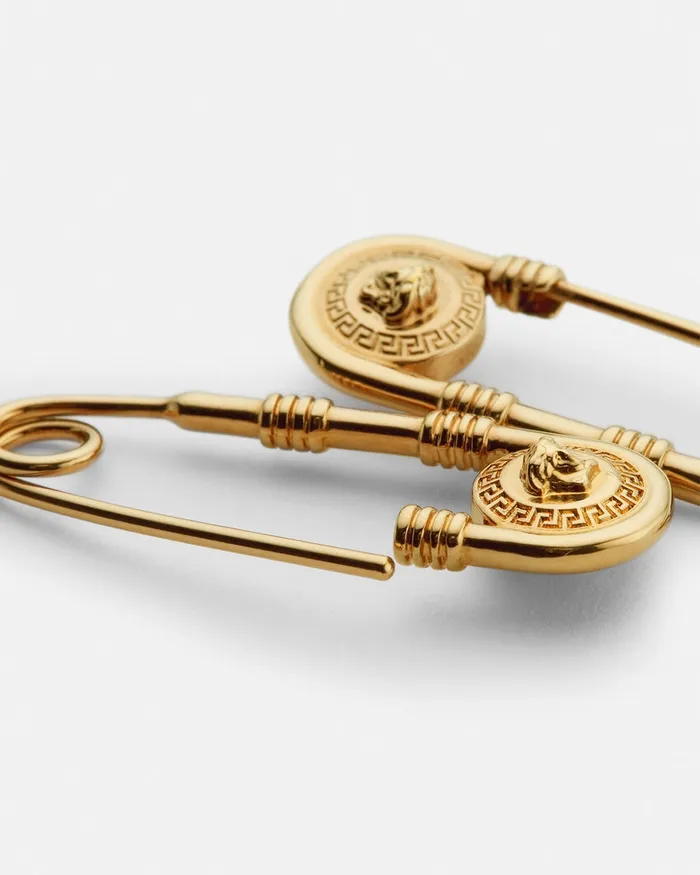 Versace Earrings Men Safety Pin Earrings Light Gold