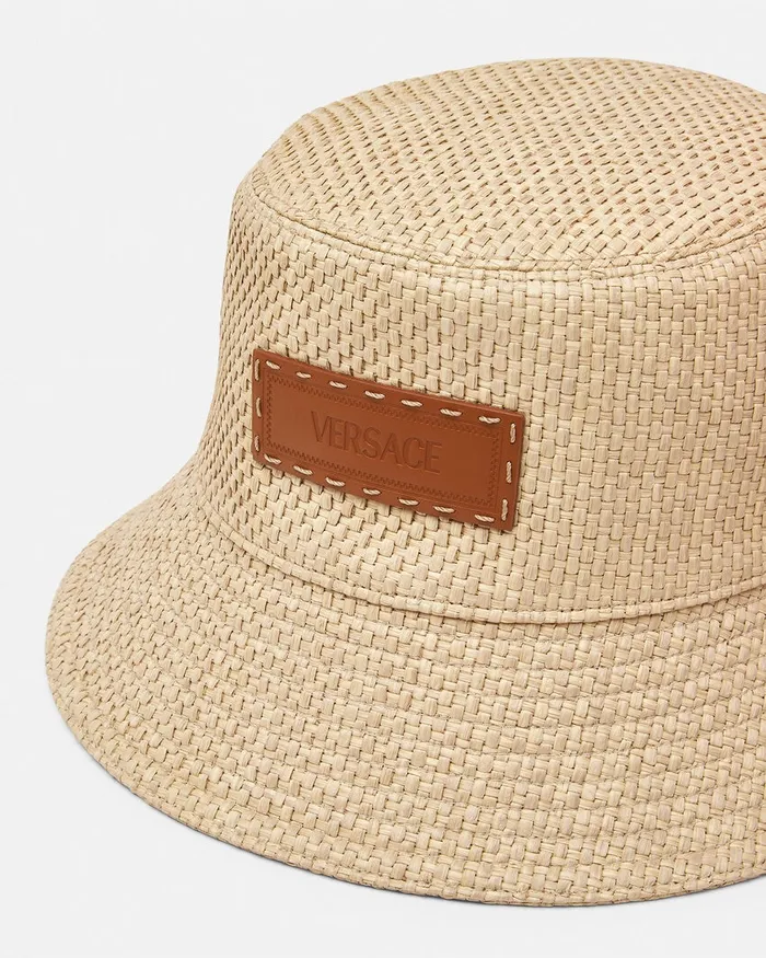 Versace Hats and Caps WomenMen Logo Raffia Bucket Hat Beige