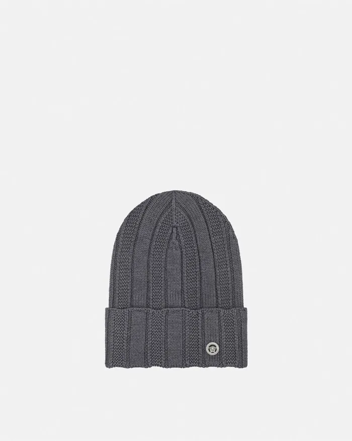 Versace Hats and Caps WomenMen Medusa Ribbed Knit Beanie Gray