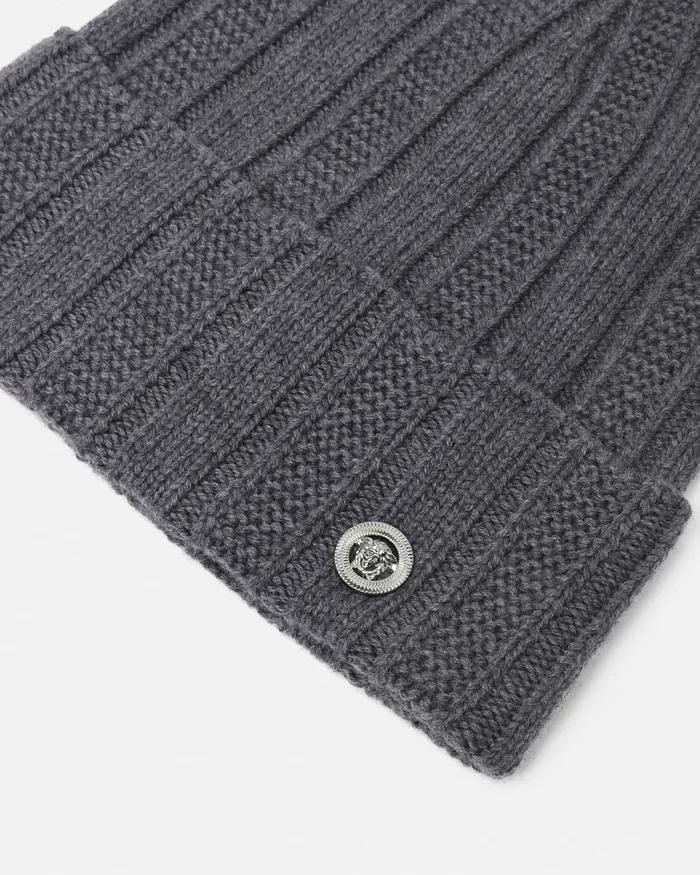 Versace Hats and Caps WomenMen Medusa Ribbed Knit Beanie Gray