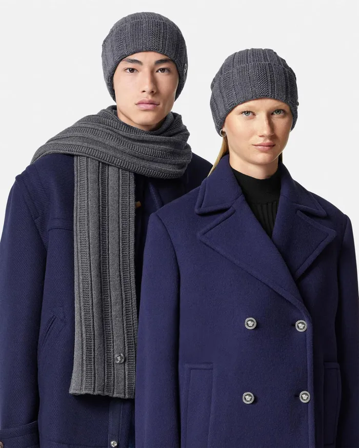 Versace Hats and Caps WomenMen Medusa Ribbed Knit Beanie Gray