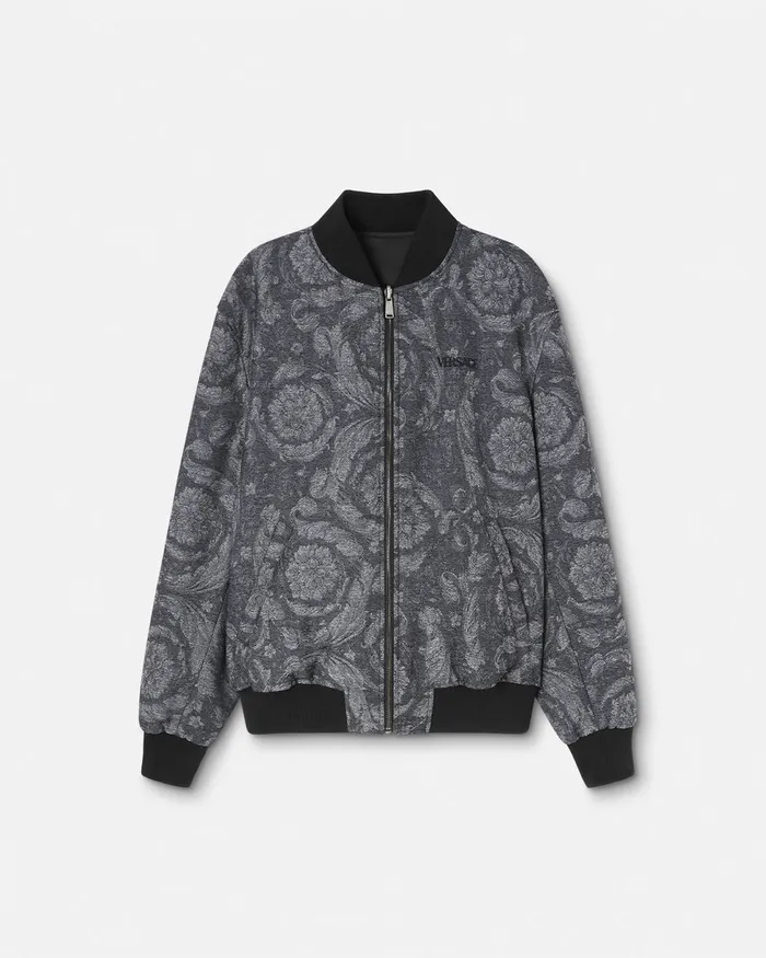 Versace Jackets and Coats Men Barocco Reversible Bomber Jacket Gray