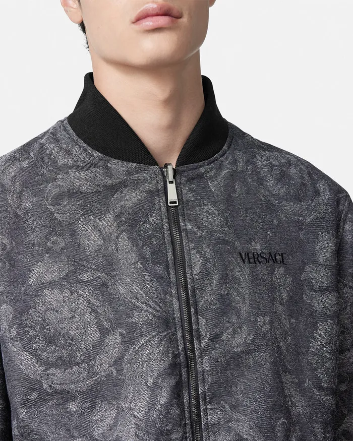 Versace Jackets and Coats Men Barocco Reversible Bomber Jacket Gray