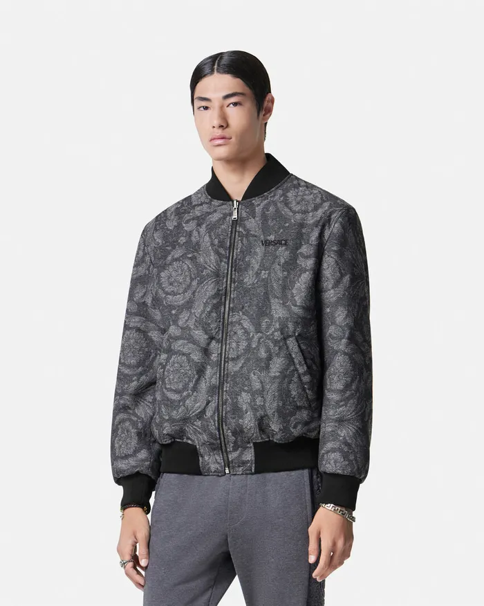 Versace Jackets and Coats Men Barocco Reversible Bomber Jacket Gray